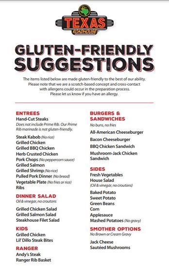 Texas Roadhouse Gluten Free Menu